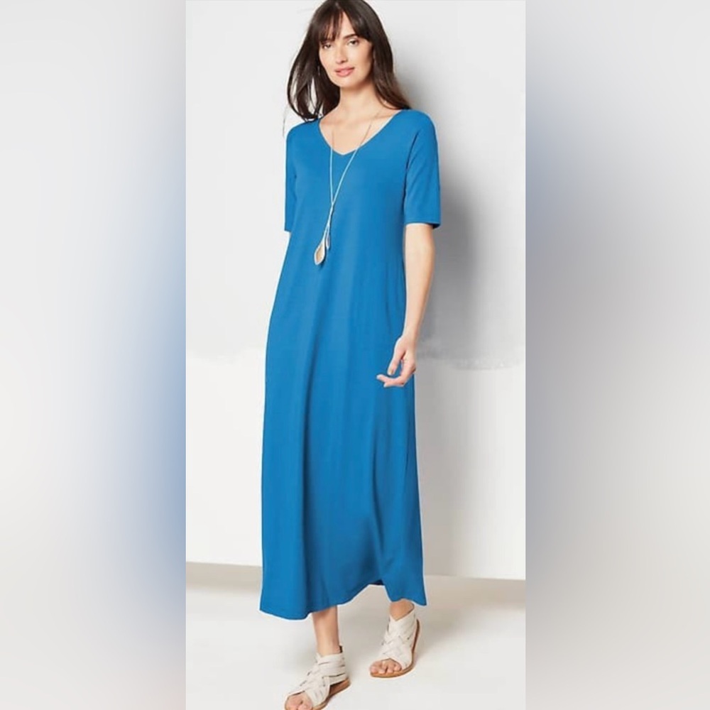 Women’s J.Jill Relaxed Double-V Elbow-Sleeve Maxi Dress Size M NWT